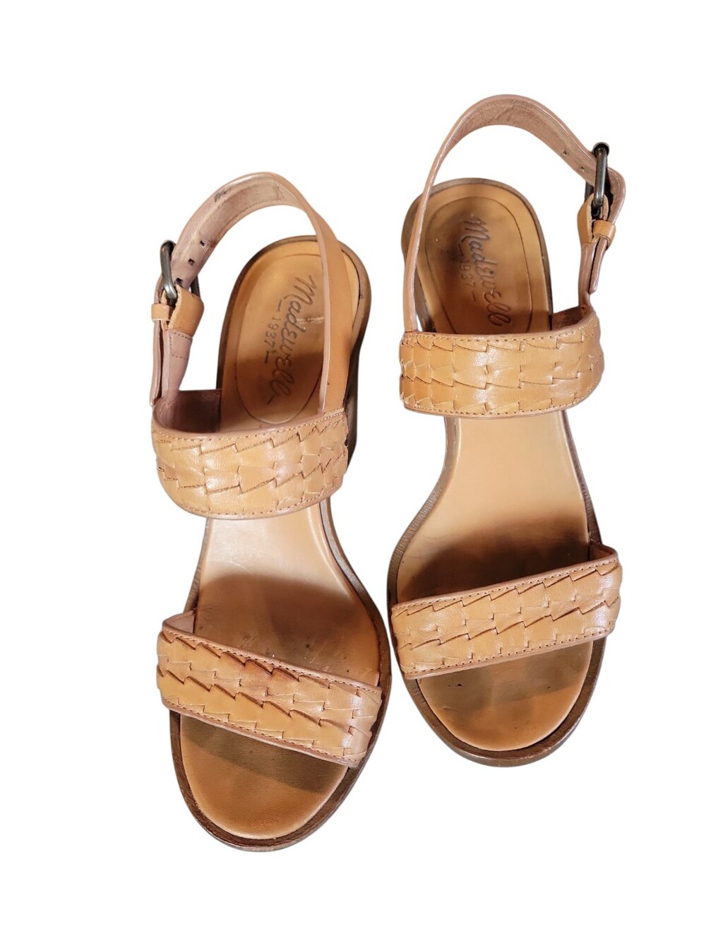 Madewell Hutton Women's Tan Leather Block Stacked 4" Heel Sandals Sz 6 - Picture 9 of 10